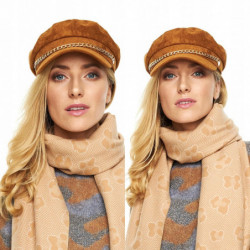 KASZKIET BERET CZAPKA złoty łańcuch zamsz camel