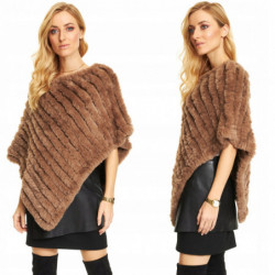 PONCHO PONCZO sztuczne futerko futro camel