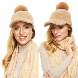 CZAPKA Z DASZKIEM ZIMOWA pompon alpaka camel beż