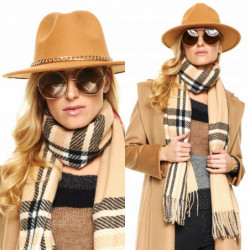KAPELUSZ ELEGANCKI złoty łańcuch camel