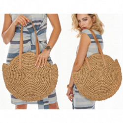 TORBA EKO SŁOMIANA OKRĄGŁA KOSZYK BOHO PLAŻOWA beż