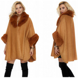 PONCHO PONCZO futro futerko alpaka camel
