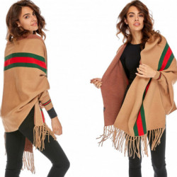 SWETER KARDIGAN NARZUTKA camel z lampasem frędzle