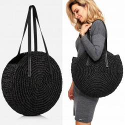 TORBA SŁOMIANA OKRĄGŁA KOSZYK BOHO PLAŻOWA czarna
