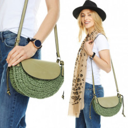 TOREBKA NA RAMIĘ TORBA BOHO SŁOMIANA skóra khaki
